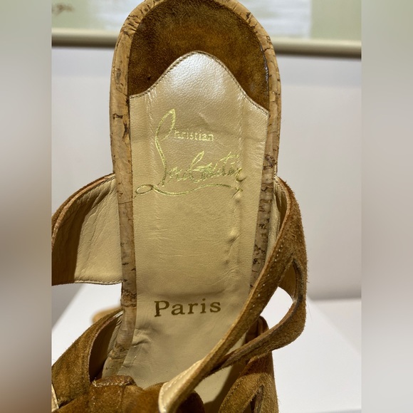 Christian Louboutin Wedge Slingback Sandals 8.5 Red Sole Cork Adjustable Strap - Picture 3 of 9
